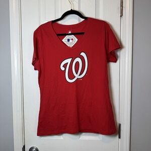 Washington Nationals Fanatics Women's #1 Blakely V-Neck T-Shirt Red Lg NEW